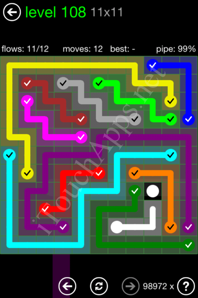 Flow Game 11x11 Mania Pack Level 108 Solution