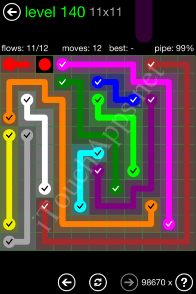 Flow Game 11x11 Mania Pack Level 140 Solution
