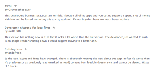 Reeder 2 iTunes Comments
